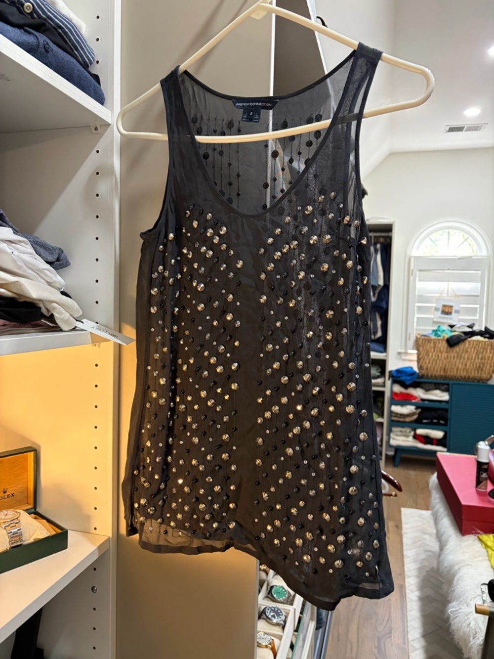 French Connection Black Sheer Beeded Tank